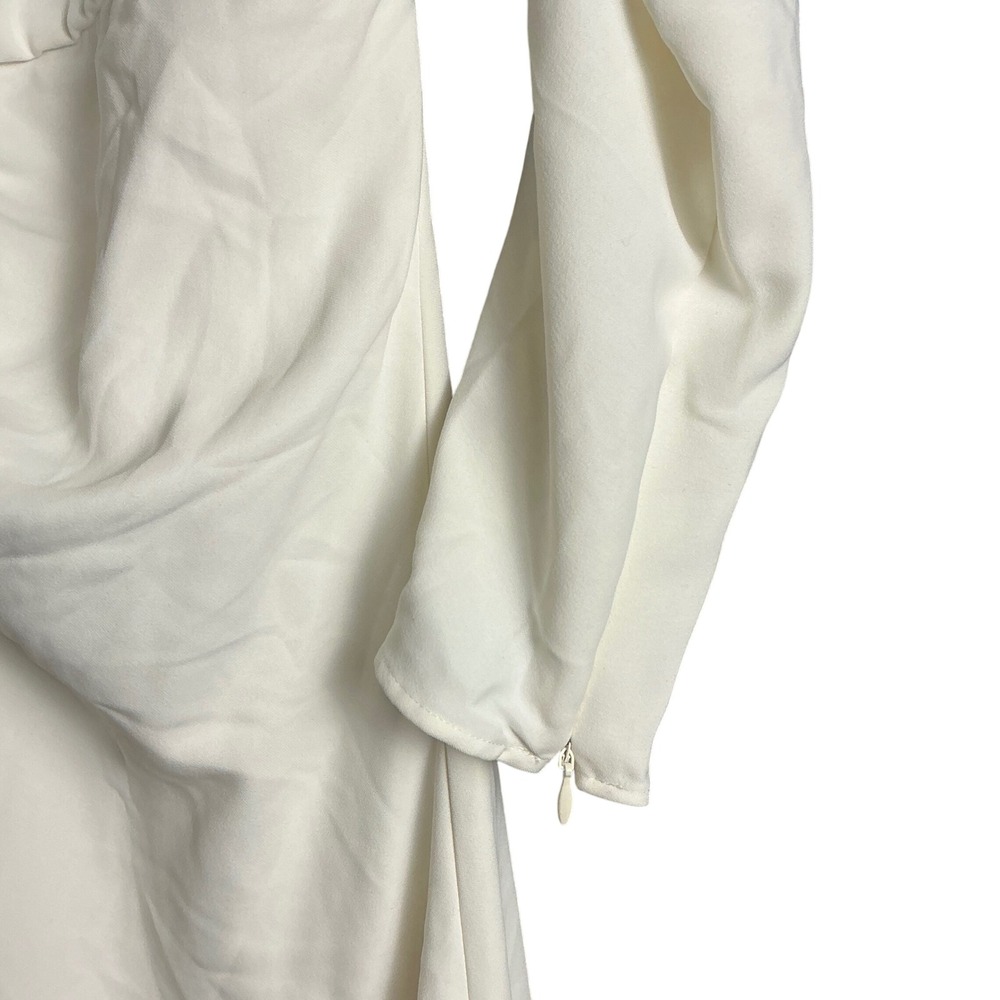 Mango Women's Midi Dress, Long Sleeve, Ruched, Cream, Formal, Career, Medium - Picture 5 of 7